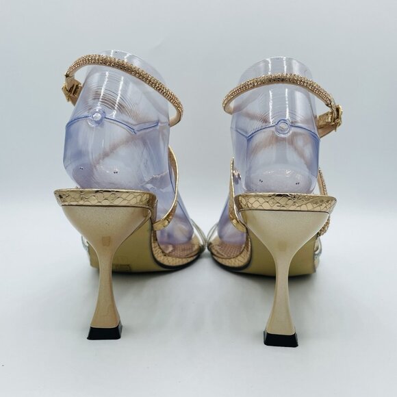 Heels Womens Size 10 Sandals Strappy Rhinestones Metallic Ankle Strap Cute Shiny - Picture 7 of 13